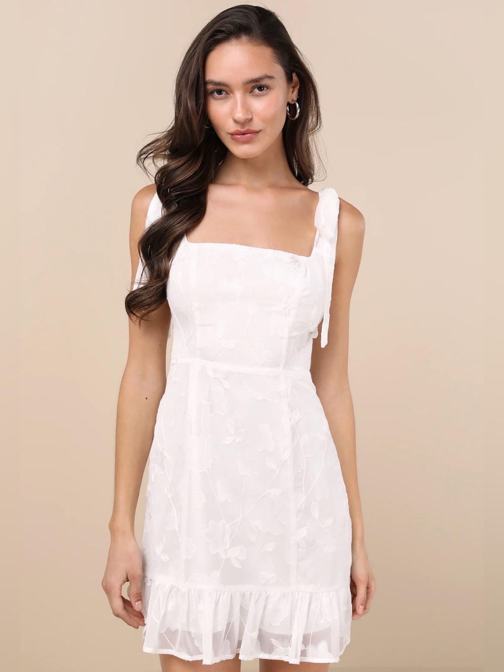 Lulus No One Prettier NWT size XS White Floral Embroidered Tie-Strap Mini Dress